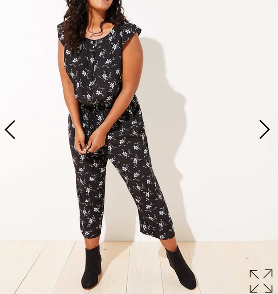 LOFT Pants - Loft Plus Black Floral Cap Sleeve Jumpsuit NWT